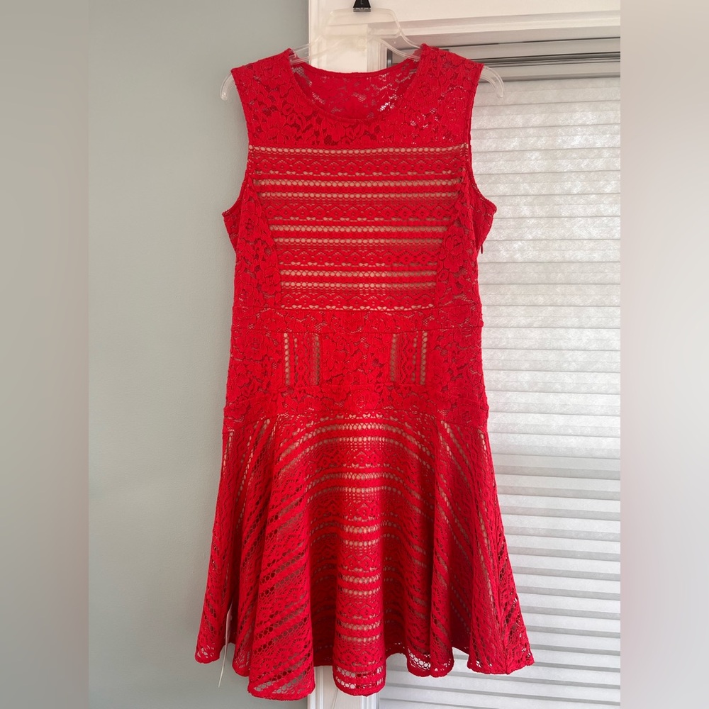 BCBGMaxAzria Red Lace Fit-and-Flare Cocktail Dress NWT Sleeveless - Picture 1 of 4